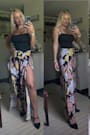 Blissful Vacay Black Floral Print Side Slit Pants