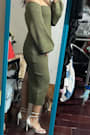 Autumn Aura Olive Green Ribbed Two-Piece Sweater Dress