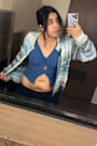 Lumirah Blue Ribbed Knot-Front Cutout Long Sleeve Top