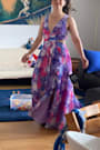 Elisanna Purple Multi Floral Lace-Up Midi Dress