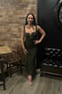 Aelara Olive Mesh Ruched Trumpet Midi Dress