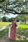Seriously Sensational Rusty Rose Strapless Tiered Maxi Dress