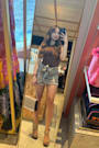 Trendy Tales Taupe Scarf Print Satin Tie-Front Skort