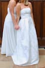 Laurelin White Jacquard Pleated Strapless Maxi Dress