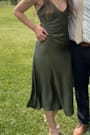 Exquisitely Chic Olive Green Satin Backless Slip Midi Dress