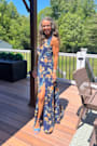 Elegant Admiration Navy Blue Floral One-Shoulder Maxi Dress