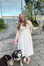Strolling Sicily White Pleated Backless Midi Dress With Pockets