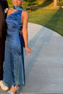 Reglan Blue Satin One-Shoulder Sash Midi Dress