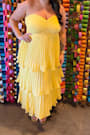Seriously Sensational Yellow Strapless Tiered Maxi Dress