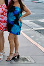 Yavanna Black and Blue Floral Jacquard Shift Mini Dress