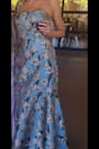 Gowning Around Slate Blue Floral Jacquard Strapless Maxi Dress