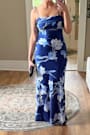 Florine Blue Floral Satin Tie-Strap Maxi Dress