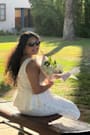 Nivina White Beaded Sequin Peplum Midi Dress