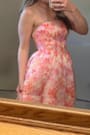 Eulalia Pink Floral Lace-Up Strapless Bustier Midi Dress