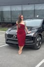 Jayleen Burgundy Mesh One-Shoulder Midi Dress