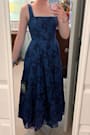 Loira Navy Burnout Jacquard Lace-Up Midi Dress