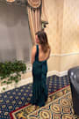 Exquisite Refinement Emerald Backless Bow Ruffled Maxi Dress