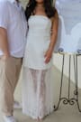 Winslet White Satin Sheer Hem Strapless Maxi Dress
