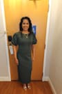 Simply Beloved Hunter Green Puff Sleeve Bodycon Midi Dress