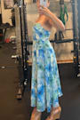Radiant Feelings Blue and Green Floral Chiffon Midi Dress