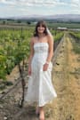 Abilene White Floral Jacquard Rhinestone Strapless Midi Dress