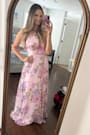 Romantic Marvel Light Pink Floral Print Halter Neck Maxi Dress
