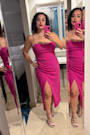 Always Turning Heads Magenta Bustier Tulip Midi Dress