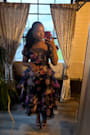 Oh-So Stunning Navy Blue Floral Organza Tiered Midi Dress