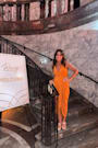Dreamy Date Orange Surplice Midi Dress