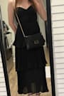 Cascading Crush Black Tiered Bustier Midi Dress