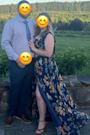 Love Me Forever Navy Blue Floral Square Neck Maxi Dress
