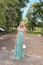 Stunning Personality Sage Green Mesh Off-the-Shoulder Maxi Dress