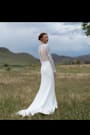 Brooks White Lace Boat Neck Mermaid Maxi Dress