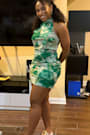Siranda Green Multi Floral Mesh Backless Mini Dress