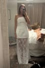 Winslet White Satin Sheer Hem Strapless Maxi Dress