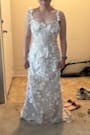 Kore White and Beige 3D Floral Mermaid Maxi Dress