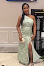 Renni Sage Green Floral Jacquard One-Shoulder Maxi Dress