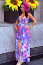 Elisanna Purple Multi Floral Lace-Up Midi Dress