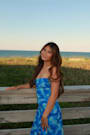 Chania Blue Abstract Strapless Midi Dess
