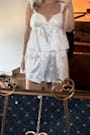 Keona Ivory Satin Lace Ruffled Two-Piece Pajama Set