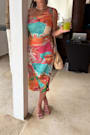 Hilinai Blue Multi Tropical Print Wrap Midi Dress