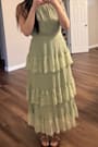 Came For Cocktails Sage Green Pleated Tiered Lace Maxi Dress