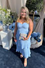 Seriously Sensational Light Blue Strapless Tiered Midi Dress