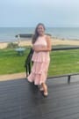 Tier and Far Blush Pink Tiered Pleated Halter Midi Dress