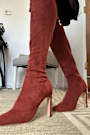 Loriah Rust Red Suede Square Toe Knee High Boots
