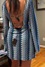 Valestra Blue Striped Crochet Long Sleeve Swim Cover-Up Dress