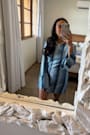 Valestra Blue Striped Crochet Long Sleeve Swim Cover-Up Dress