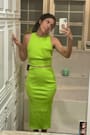 Absolute Edge Lime Green Sleeveless Two-Piece Bodycon Midi Dress