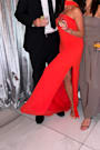 Rawya Red Orange Strapless Maxi Dress and Scarf Set