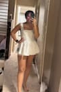 Radiant Flair Ivory Floral Jacquard Bustier Skort Romper